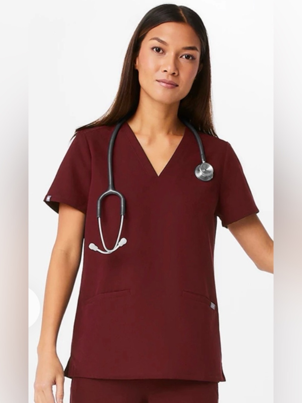 Figs Casma V-Neck Medical Scrub Top in Burgundy